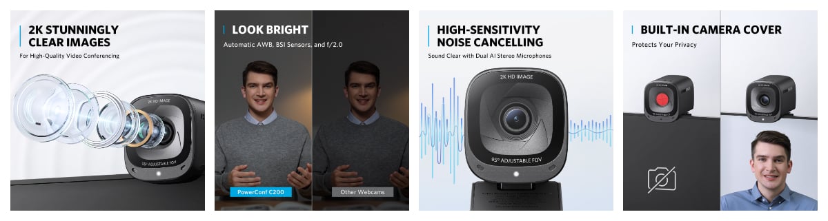 Amazon.com: Anker PowerConf C200 2K Webcam for PC, Webcam